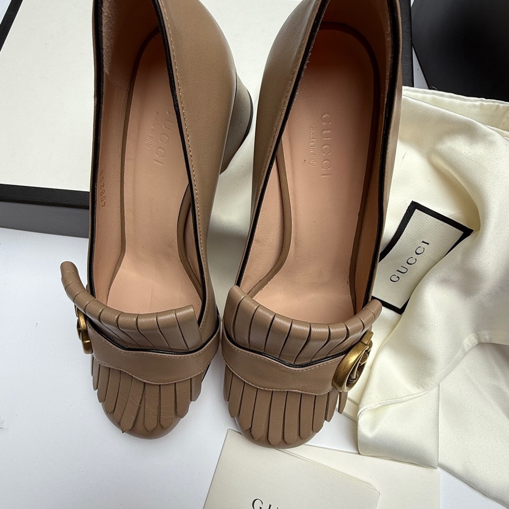 NWT Gucci Malaga Kid GG Marmont Fringe 50mm Loafer Pumps - Picture 13 of 16